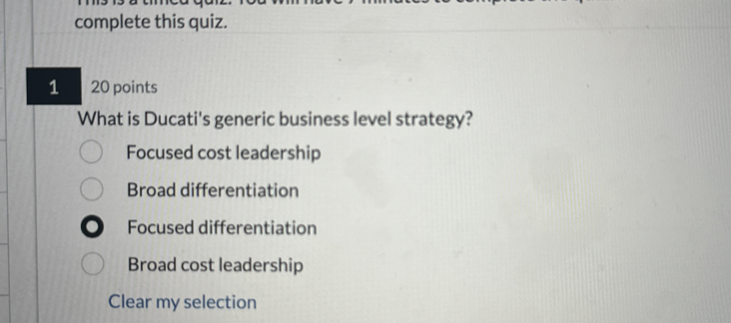  120 points What is Ducati's generic business level strategy? Focused cost