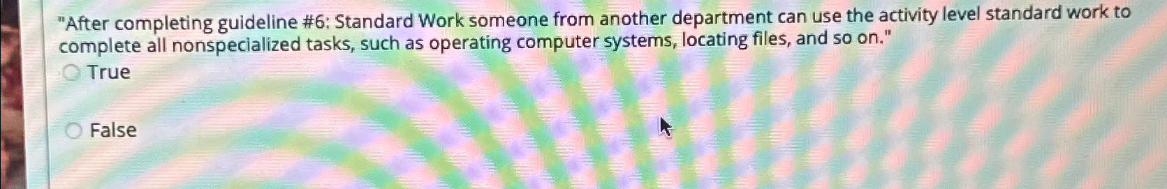  "After completing guideline #6: Standard Work someone from another department can