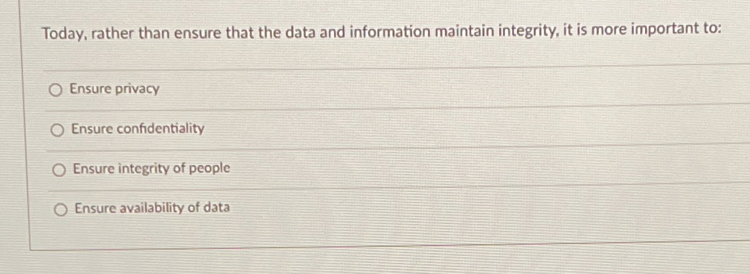  Today, rather than ensure that the data and information maintain integrity,