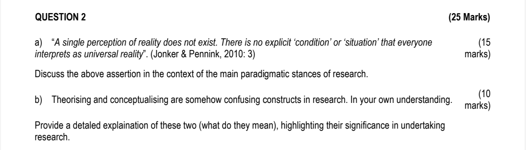  QUESTION 2 (25 Marks) a) "A single perception of reality does
