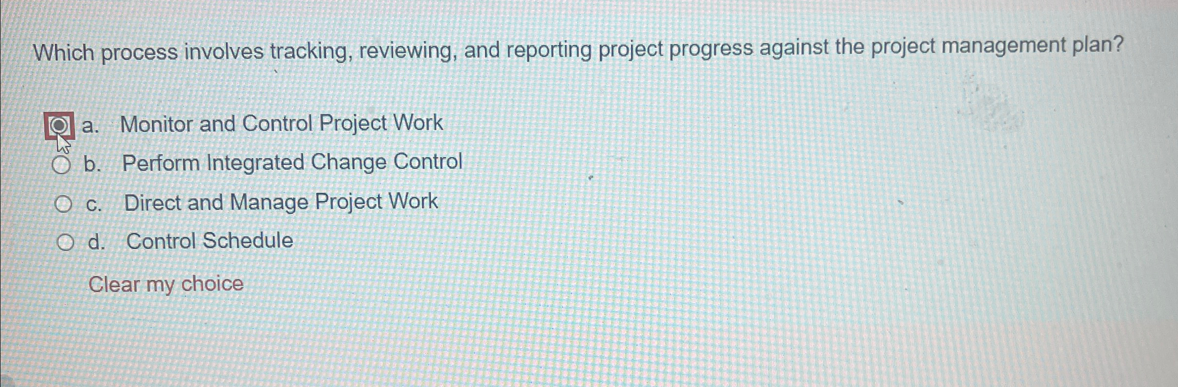  Which process involves tracking, reviewing, and reporting project progress against the