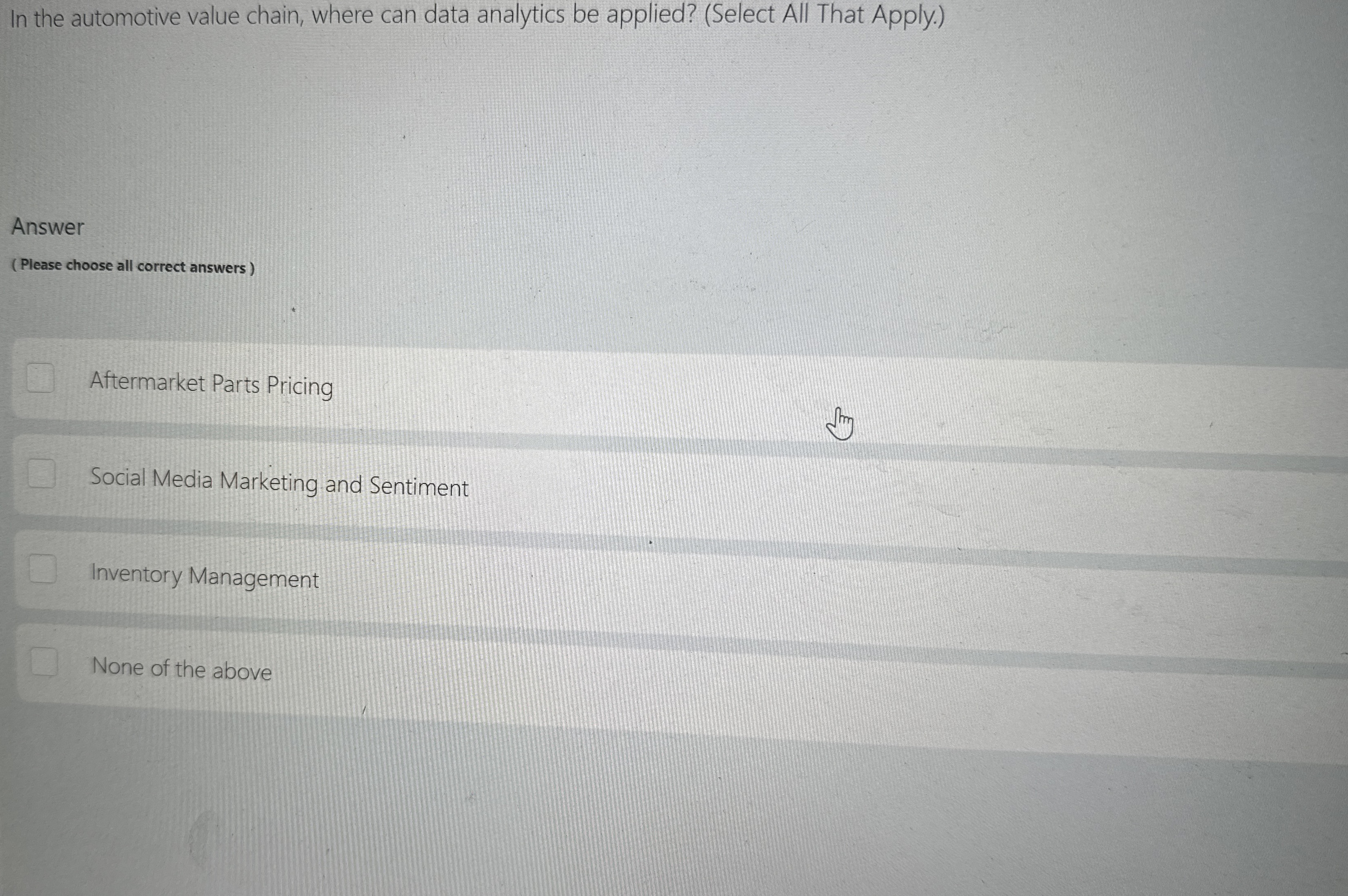  In the automotive value chain, where can data analytics be applied?