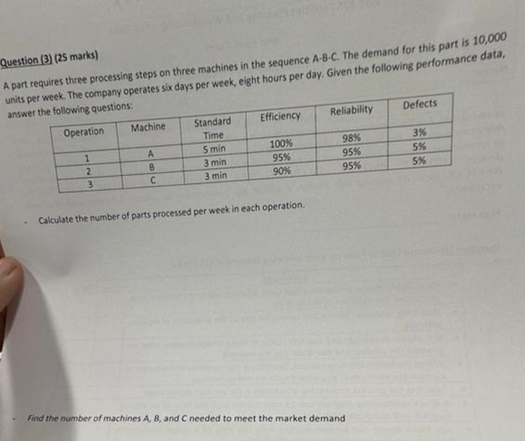  Question (3)(25 marks) A part requires three processing steps on three