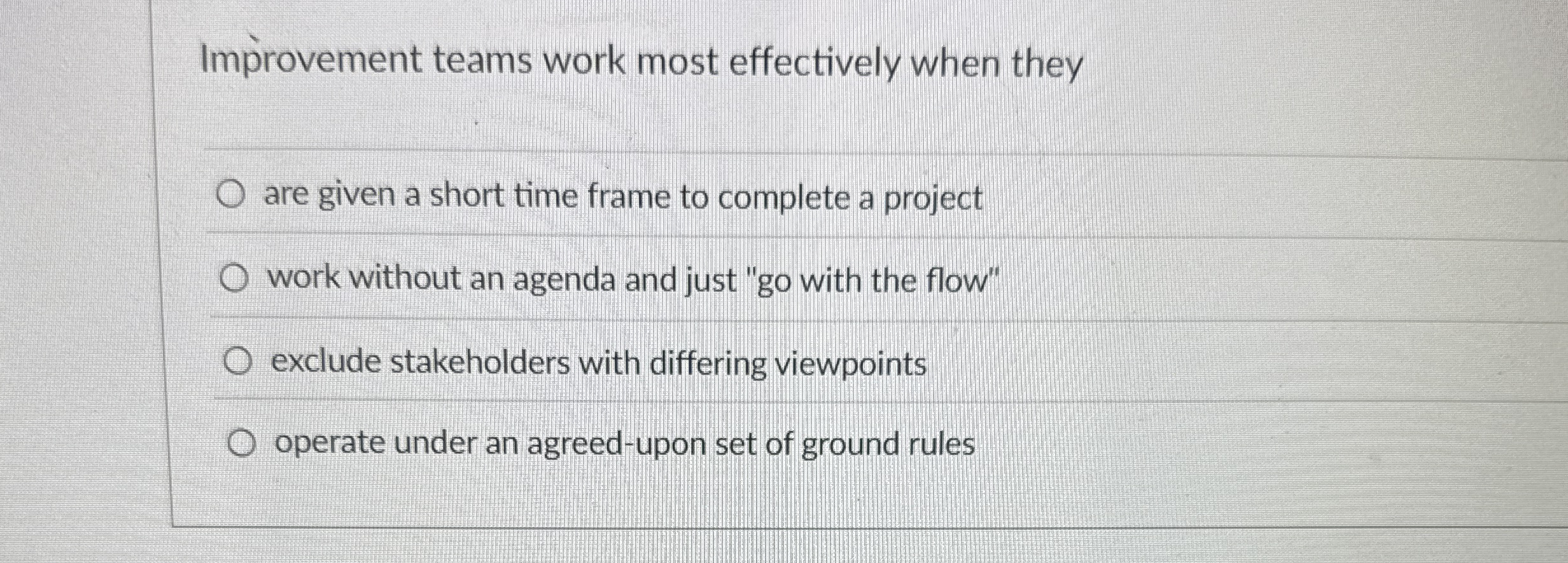  Improvement teams work most effectively when they are given a short