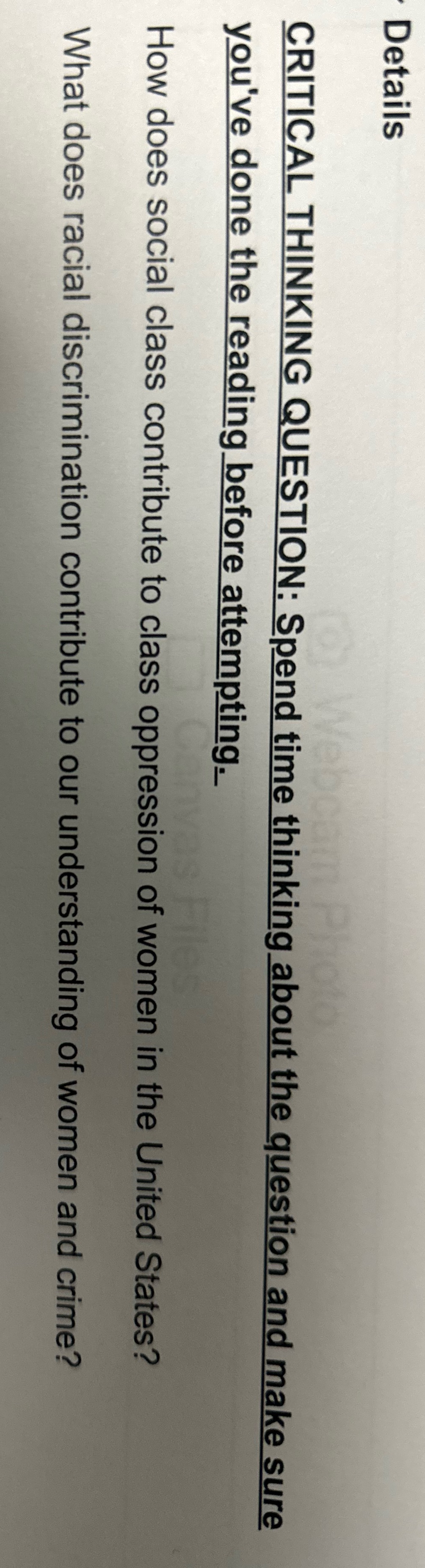  Details CRITICAL THINKING QUESTION: Spend time thinking about the question and