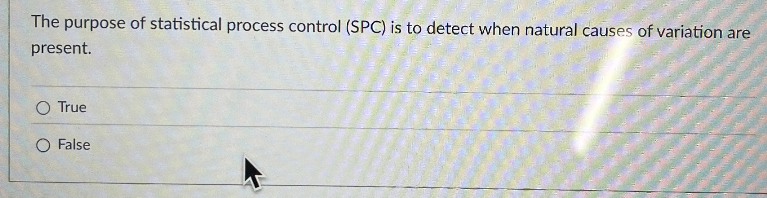  The purpose of statistical process control (SPC) is to detect when