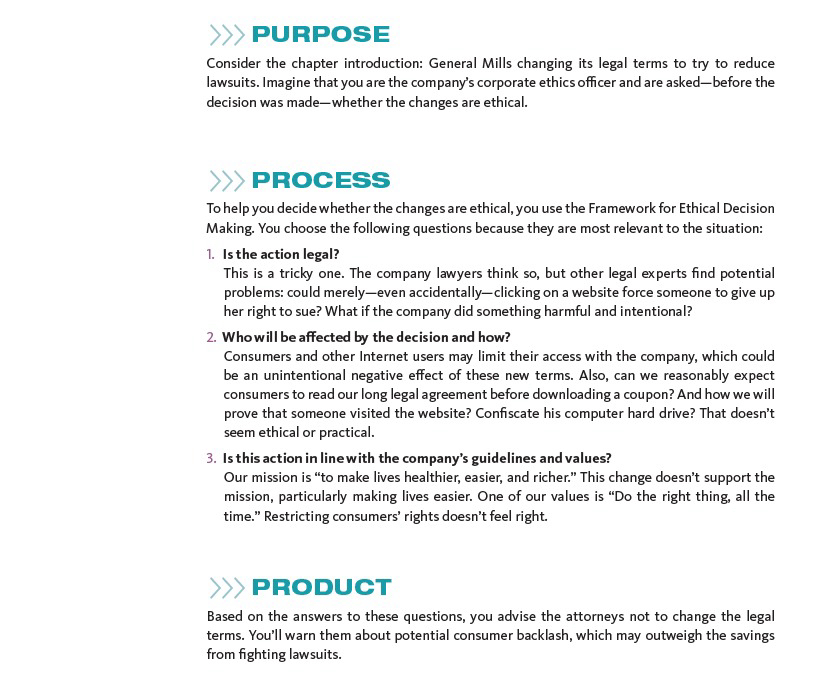 >PURPOSE Consider the chapter introduction: General Mills changing its legal terms