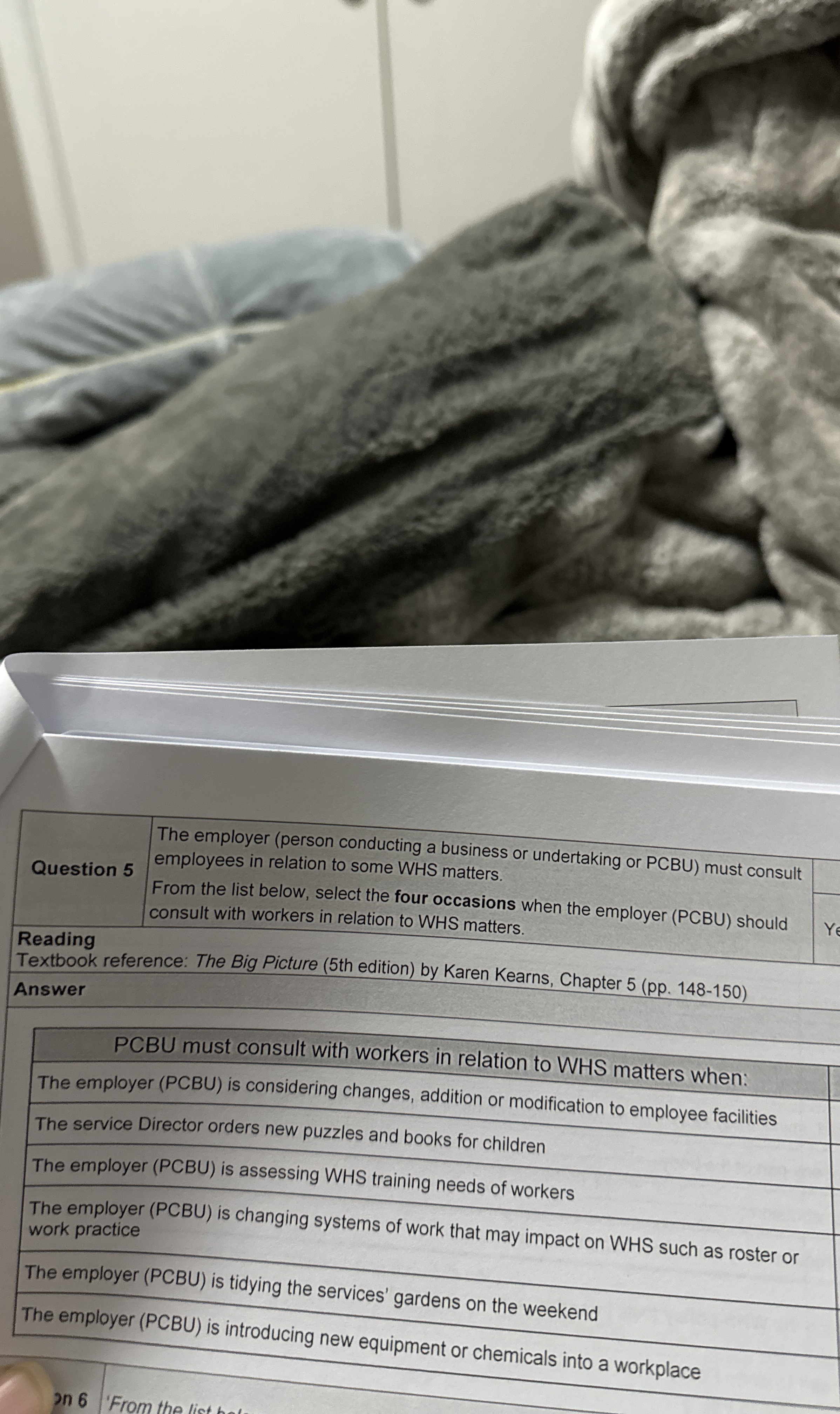  \table[[,\table[[The employer (person conducting a business or undertaking or PCBU) must