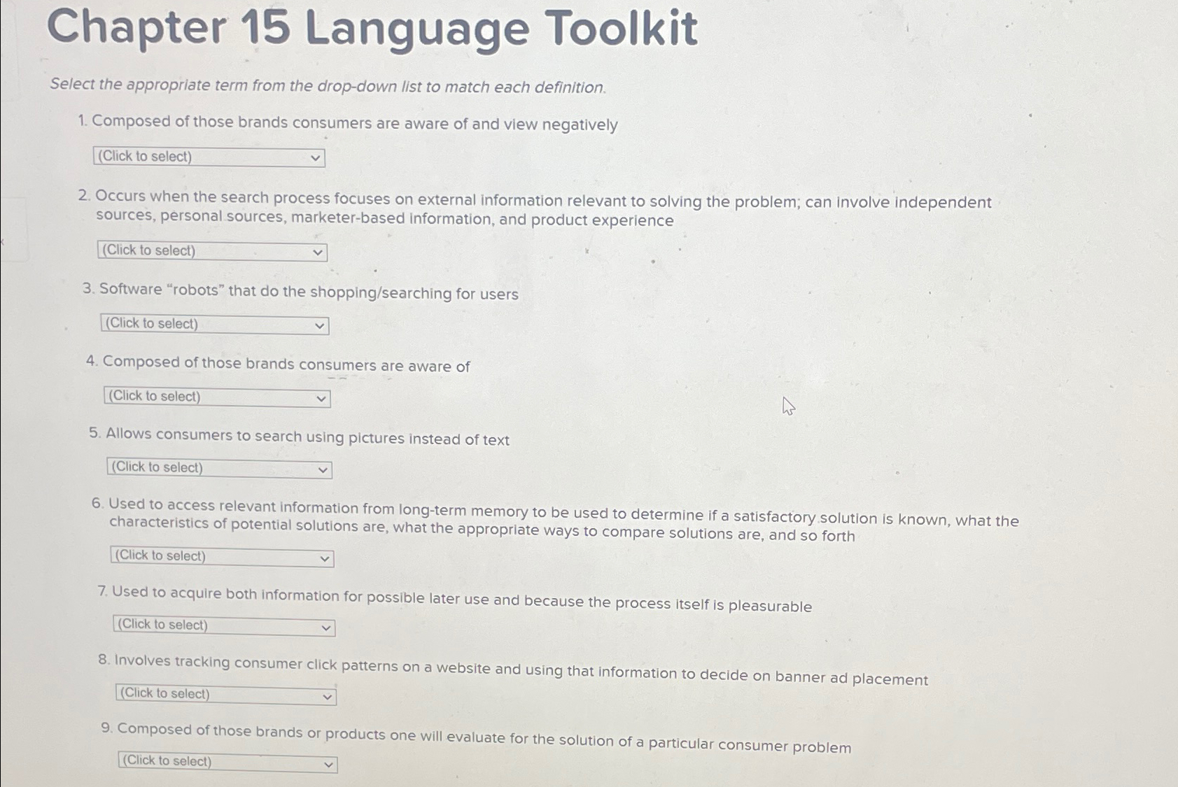  Chapter 15 Language Toolkit Select the appropriate term from the drop-down