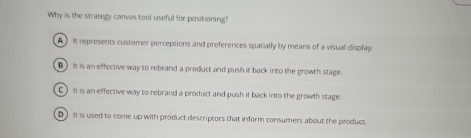  Why is the strategy canvas tool useful for positioning? It represents