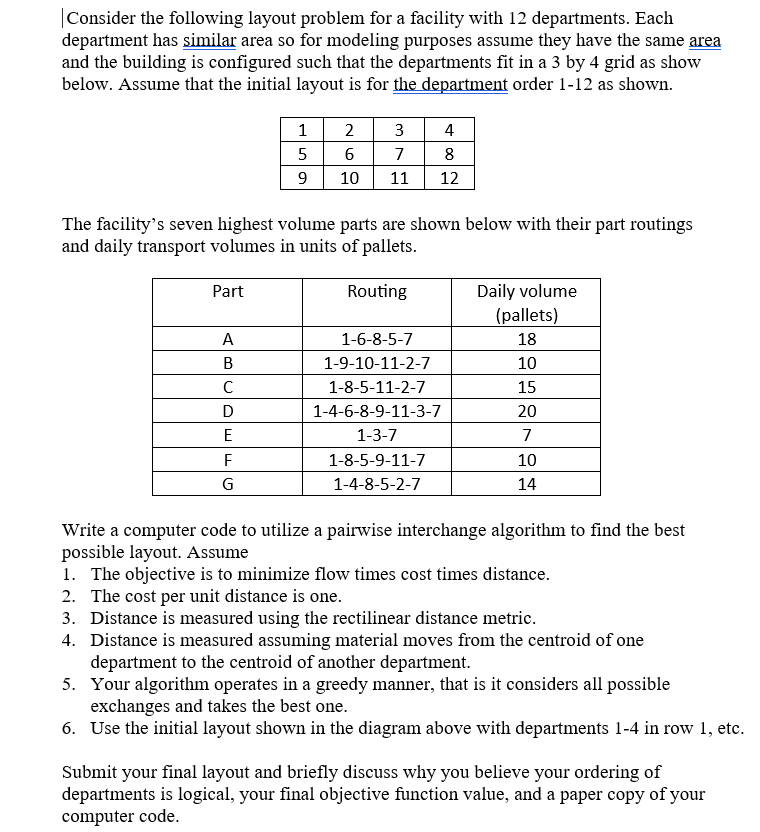  | Consider the following layout problem for a facility with 12