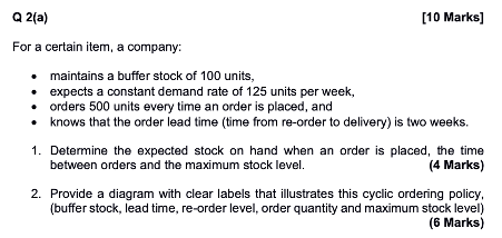  Q 2(a) [10 Marks] For a certain item, a company: maintains