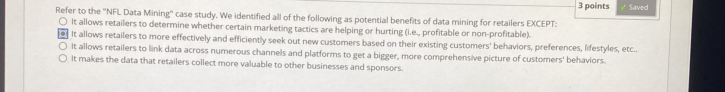  3 points Refer to the "NFL Data Mining" case study. We