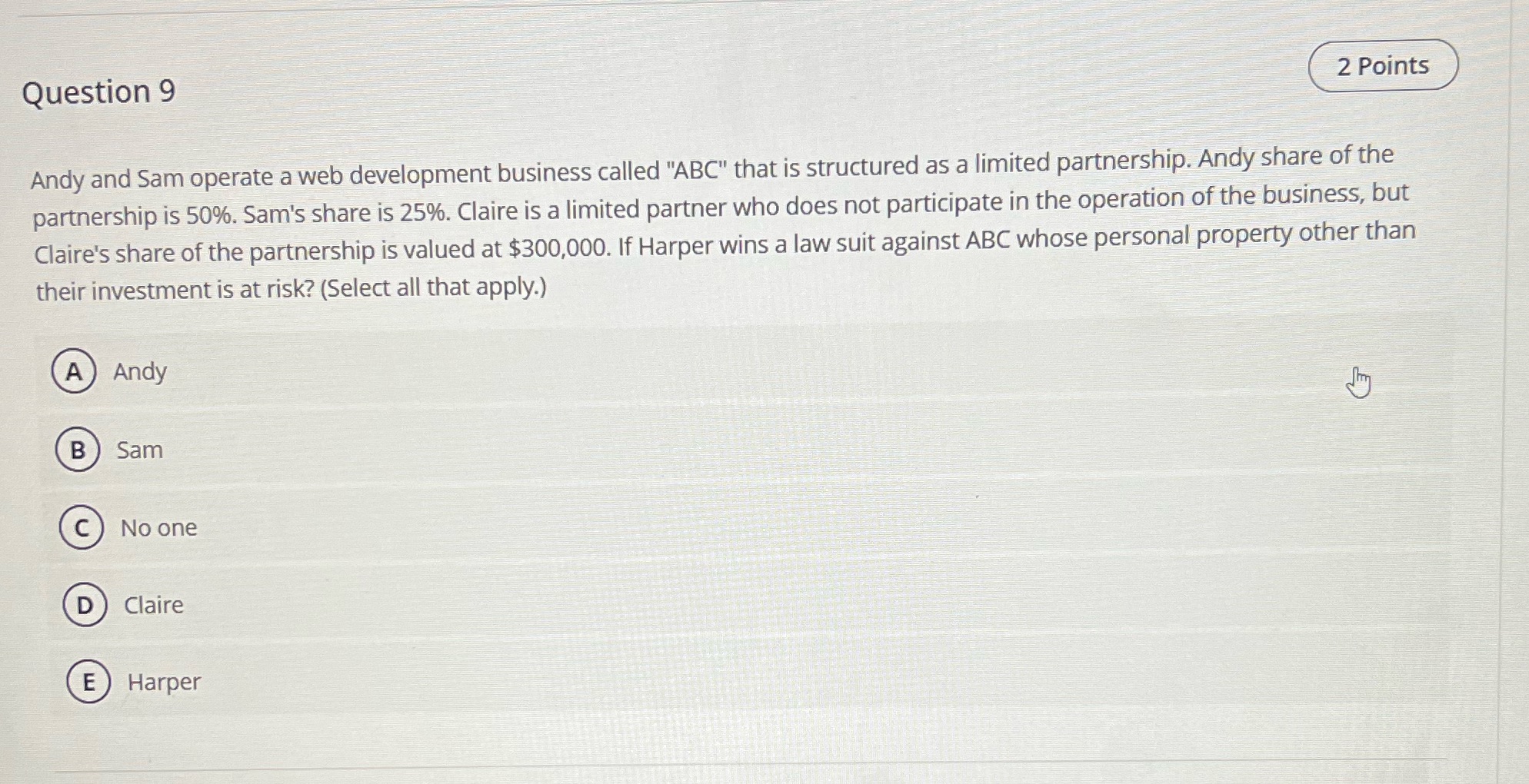  Question 9 2 Points Andy and Sam operate a web development