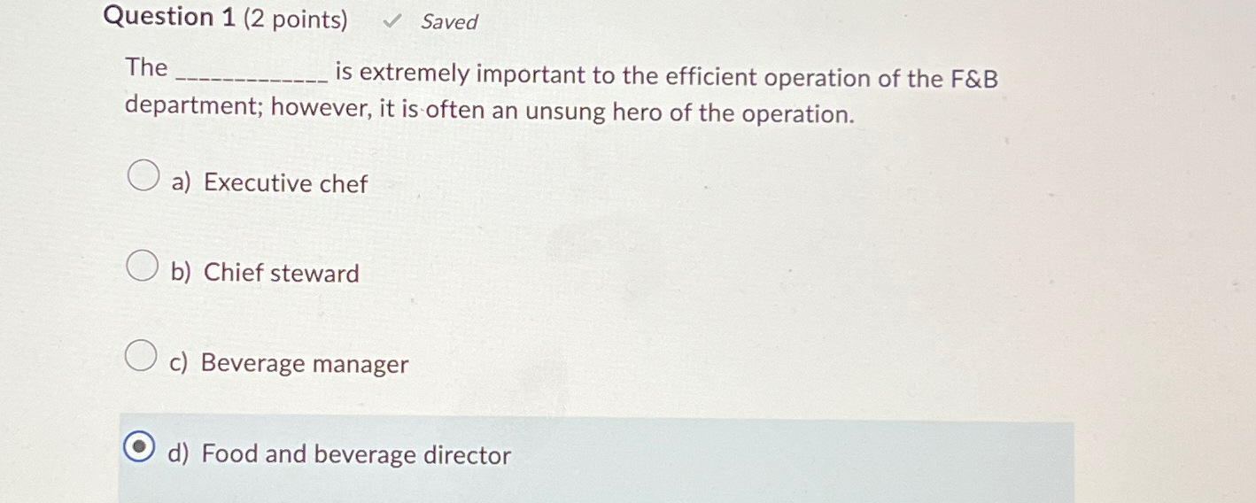  Question 1(2 points) Saved The q, is extremely important to the