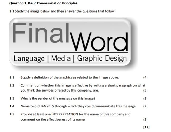  Question 1. Basic Communication Principles 1.1 Study the image below and