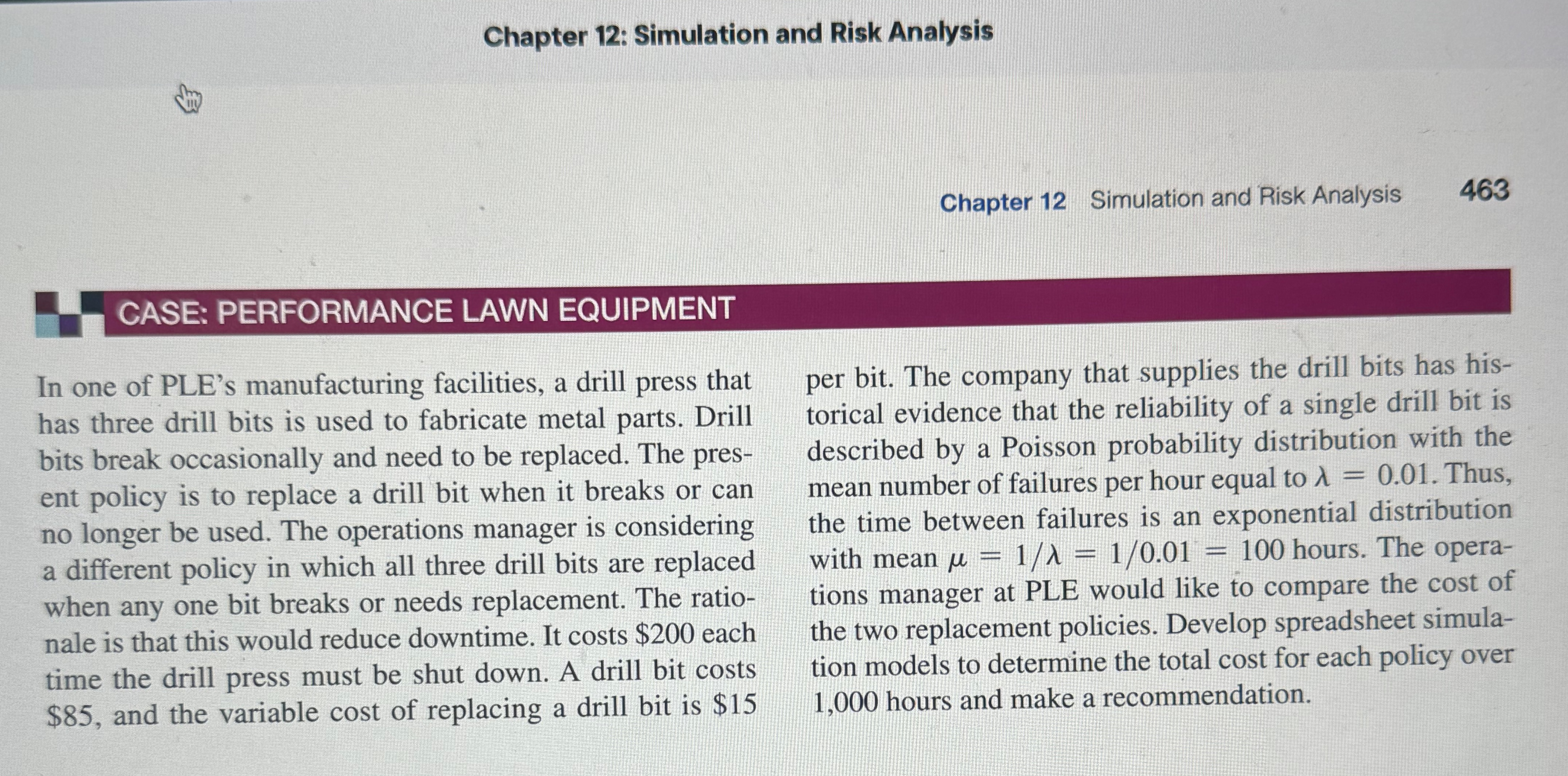  Chapter 12: Simulation and Risk Analysis Chapter 12 Simulation and Risk