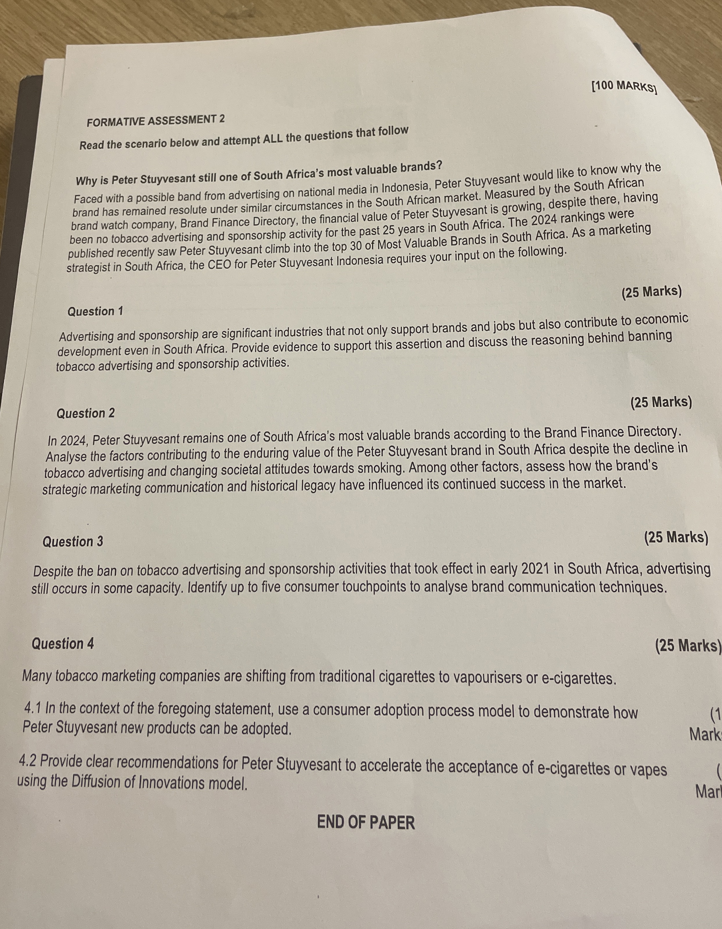  [100 MARKS] FORMATIVE ASSESSMENT 2 Read the scenario below and attempt