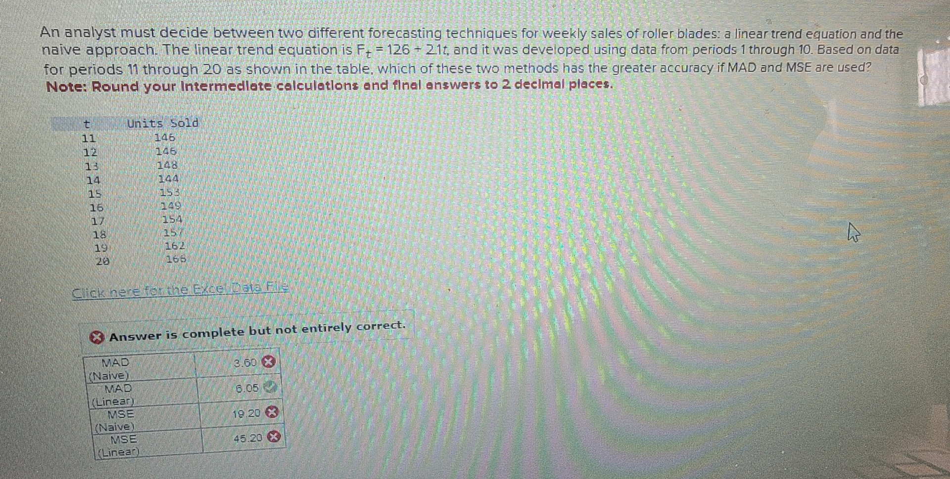  An analyst must decide between two different forecasting techniques for weekly
