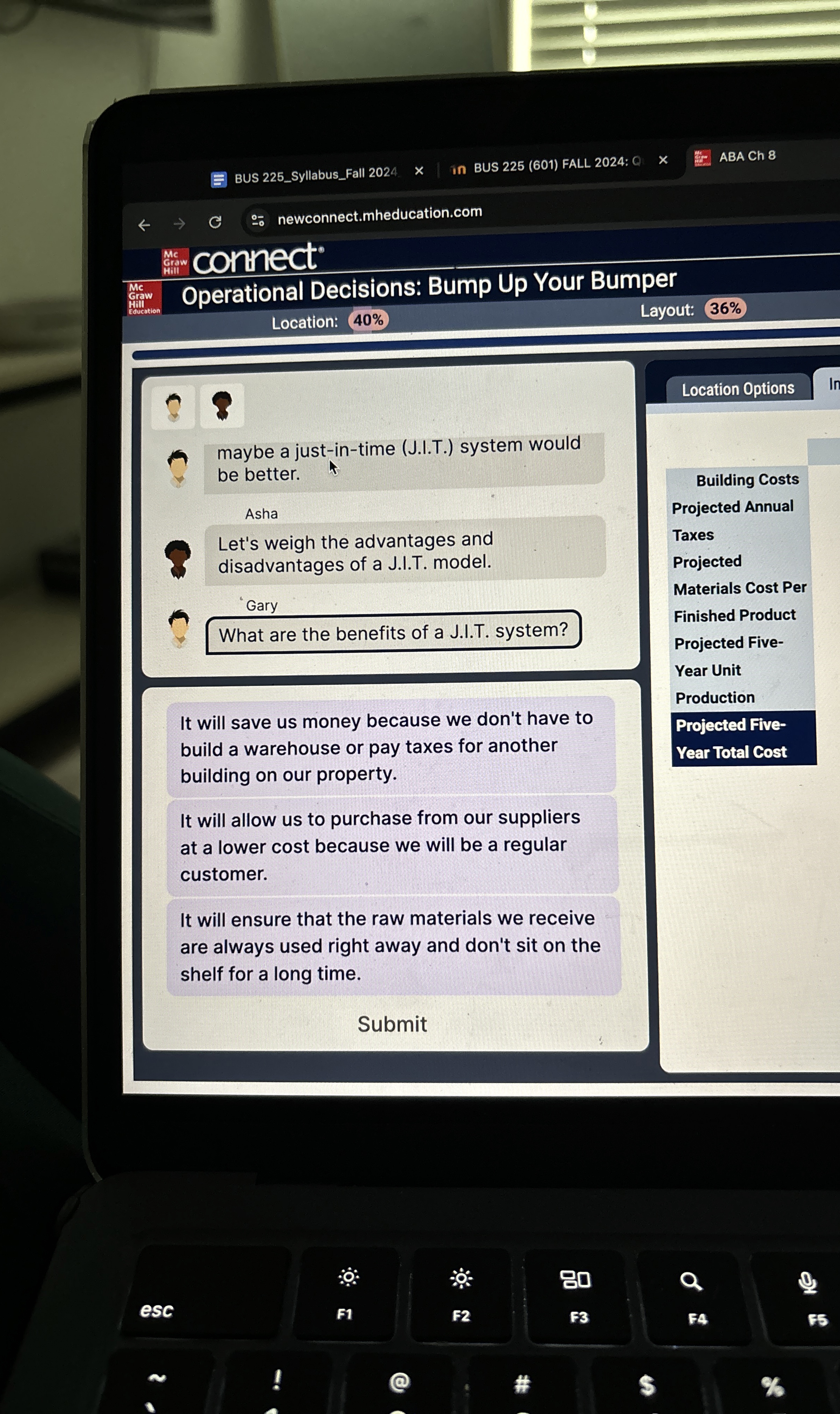  maybe a just-in-time (J.I.T.) system would be better. Asha Let's weigh