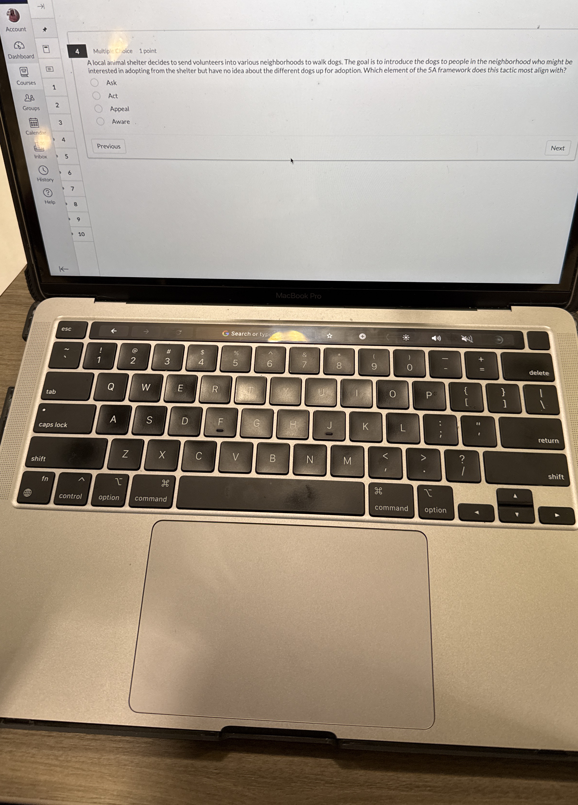  Account (1) Dashboard Courses 88 Groups Calenda Es inbox (b) History