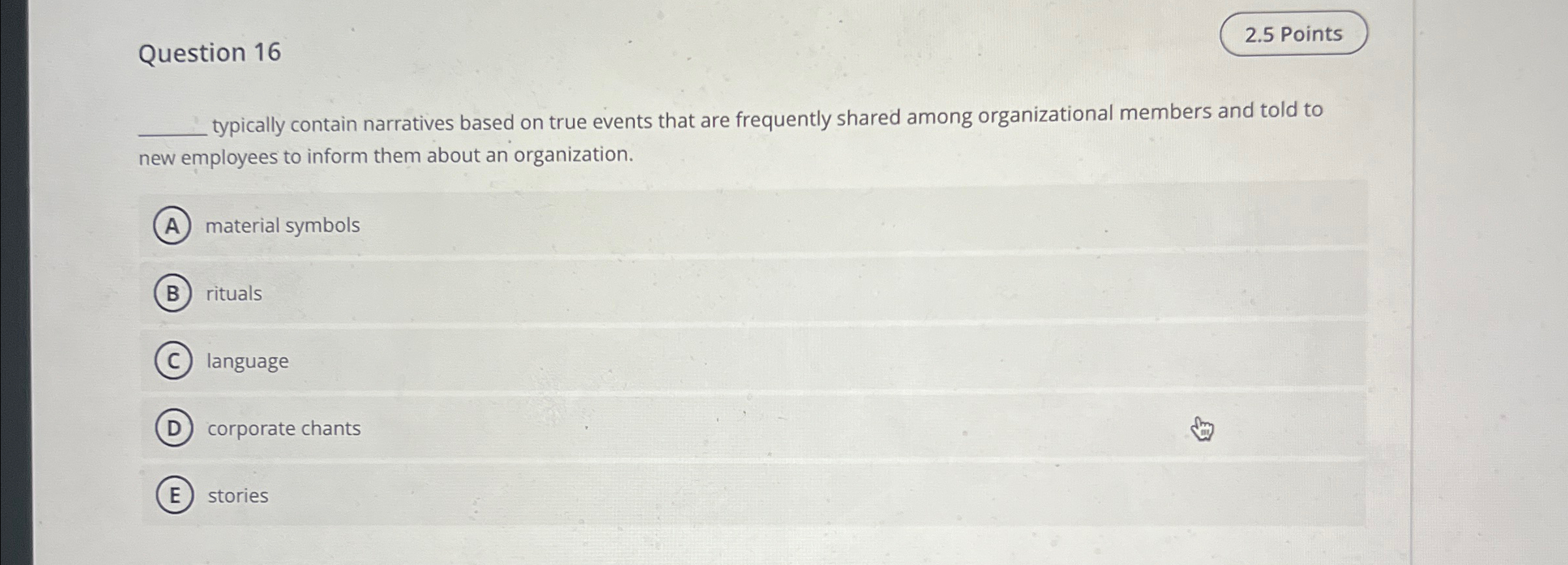  Question 16 2.5 Points typically contain narratives based on true events