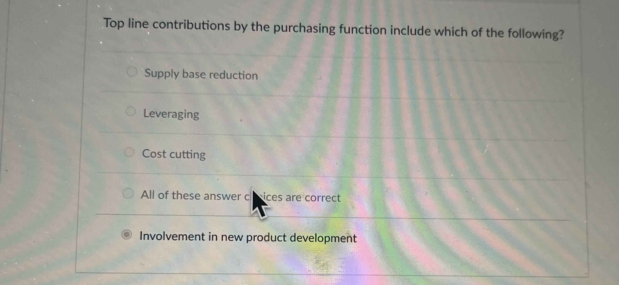  Top line contributions by the purchasing function include which of the