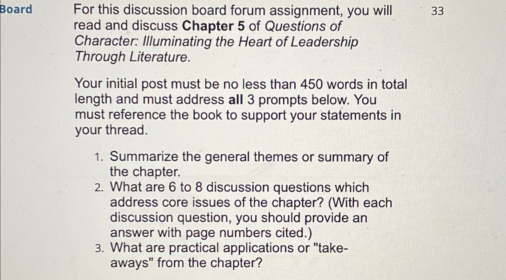  Board For this discussion board forum assignment, you will 33 read