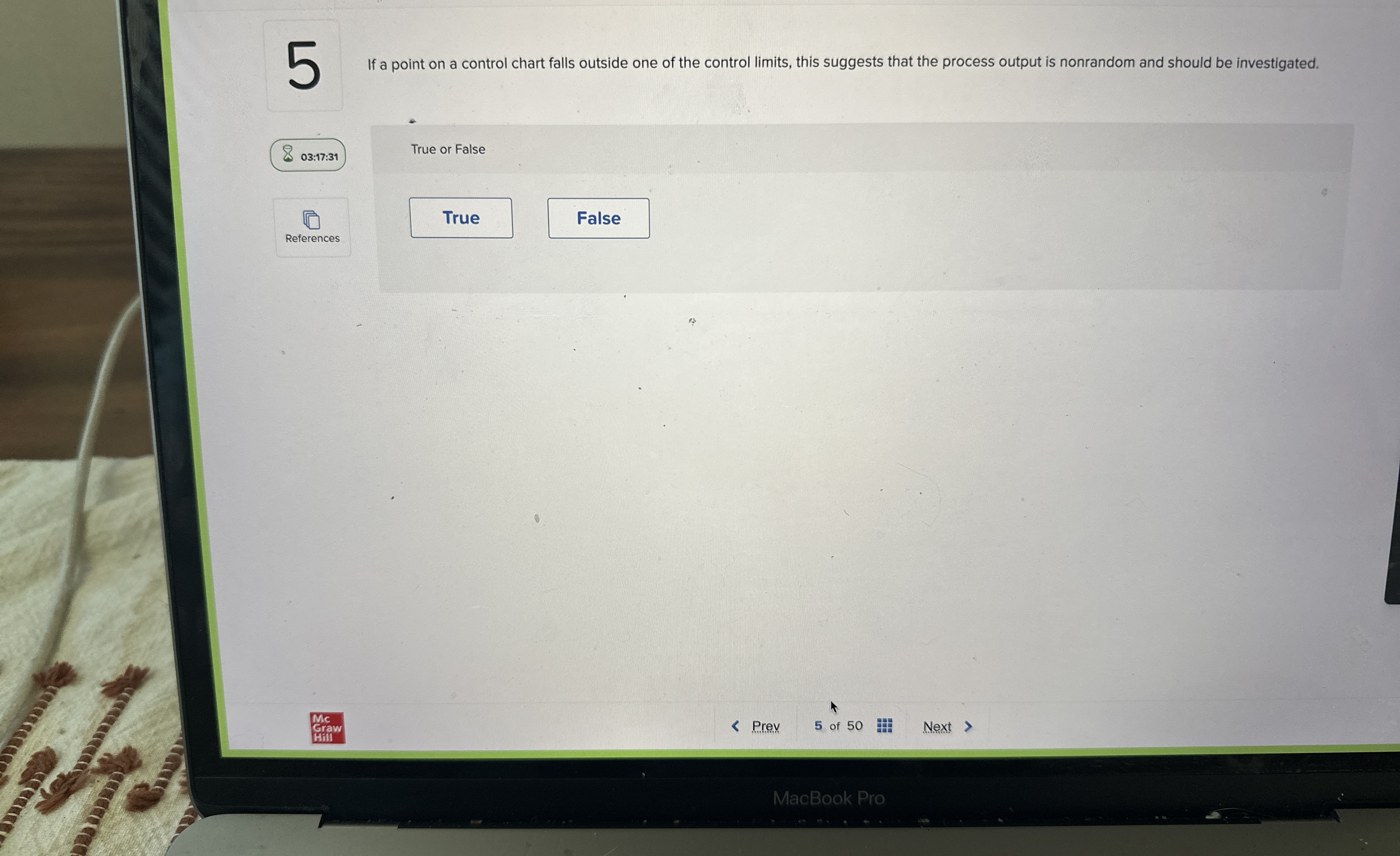  5 If a point on a control chart falls outside one