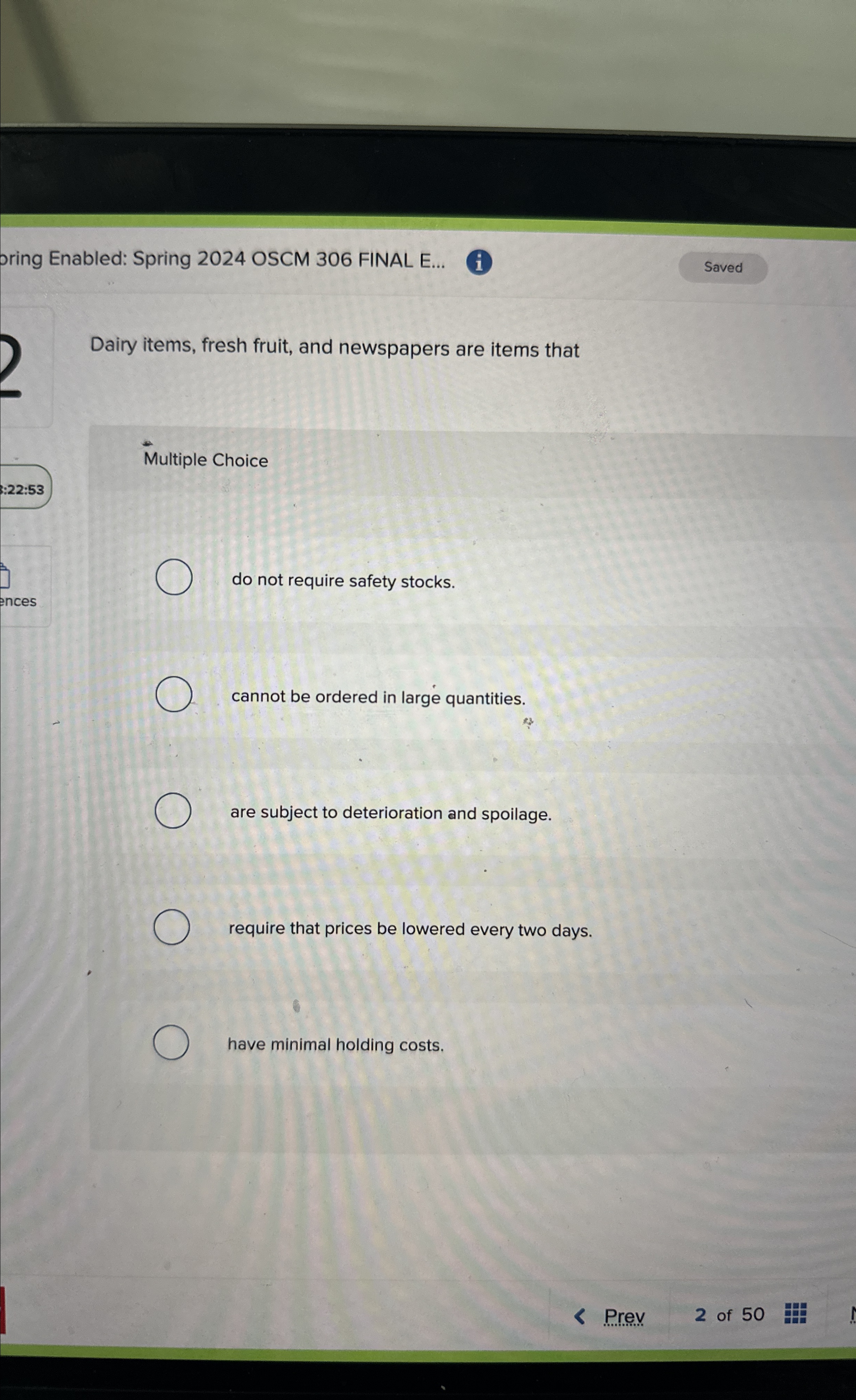  pring Enabled: Spring 2024 OSCM 306 FINAL E... i Dairy items,