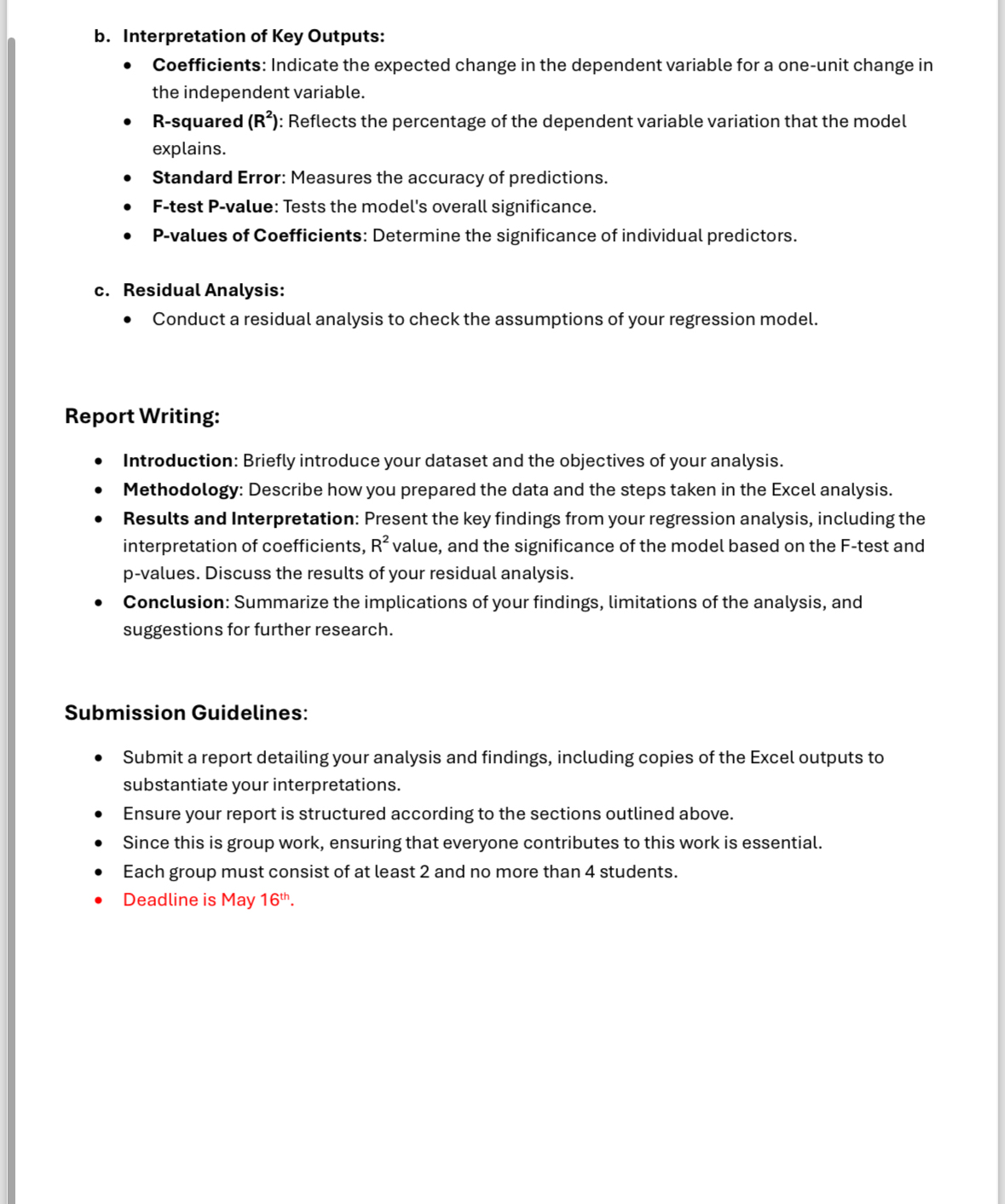  Regression Analysis Project Instructions Objective: This project aims to apply regression