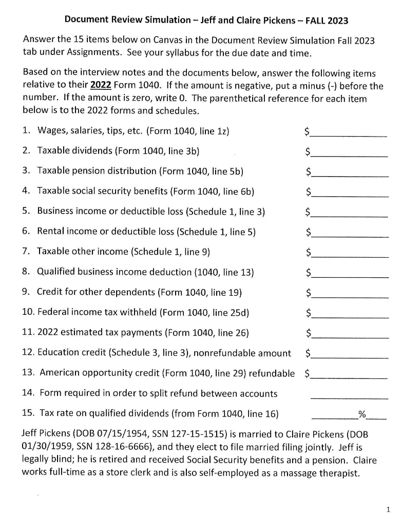  Document Review Simulation - Jeff and Claire Pickens - FALL 2023