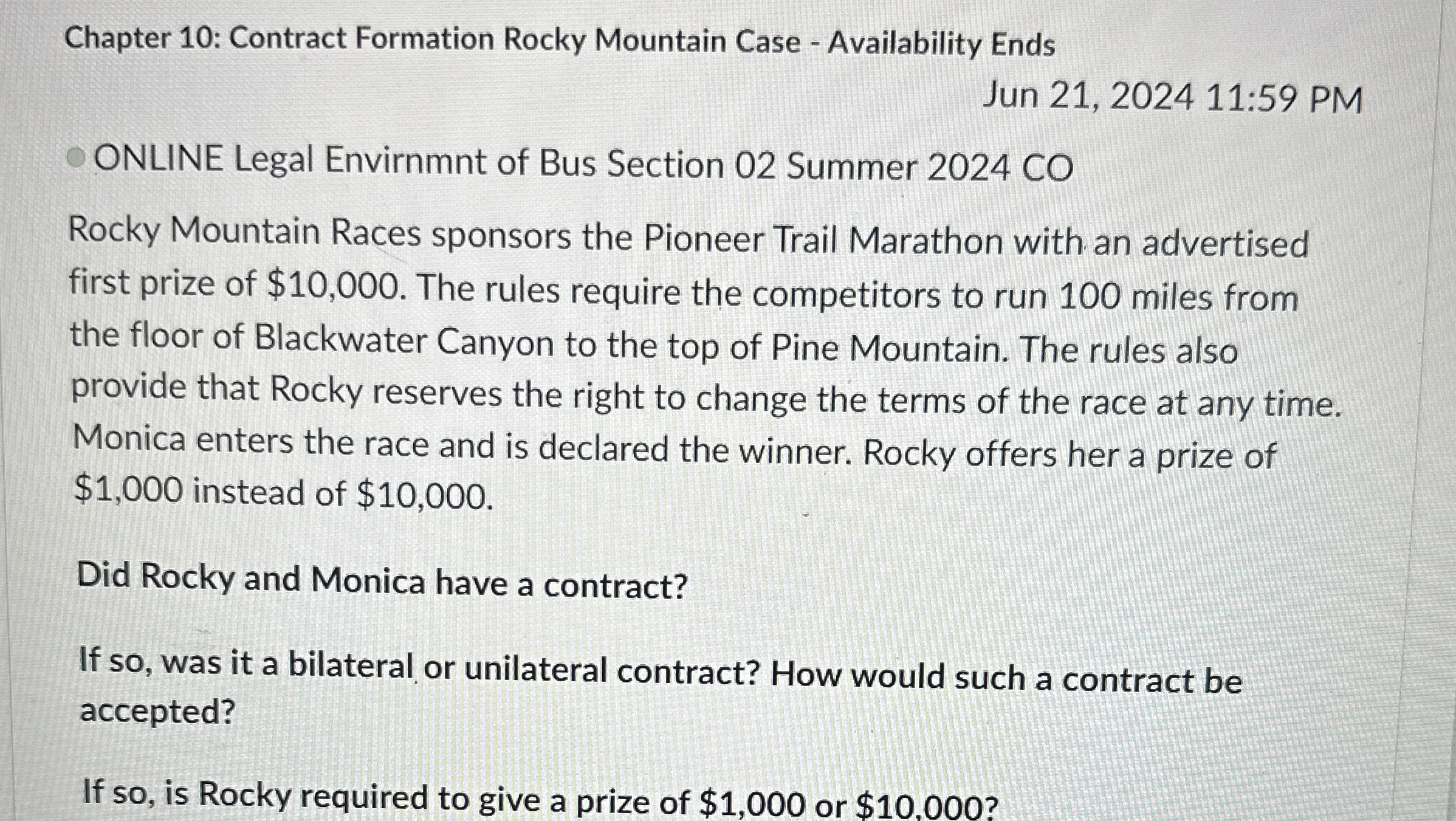  Chapter 10: Contract Formation Rocky Mountain Case - Availability Ends Jun