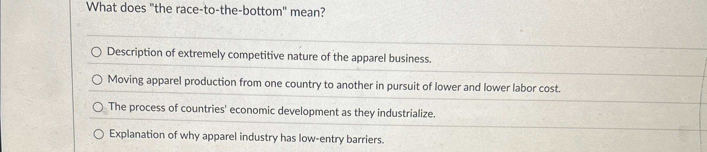  What does "the race-to-the-bottom" mean? Description of extremely competitive nature of