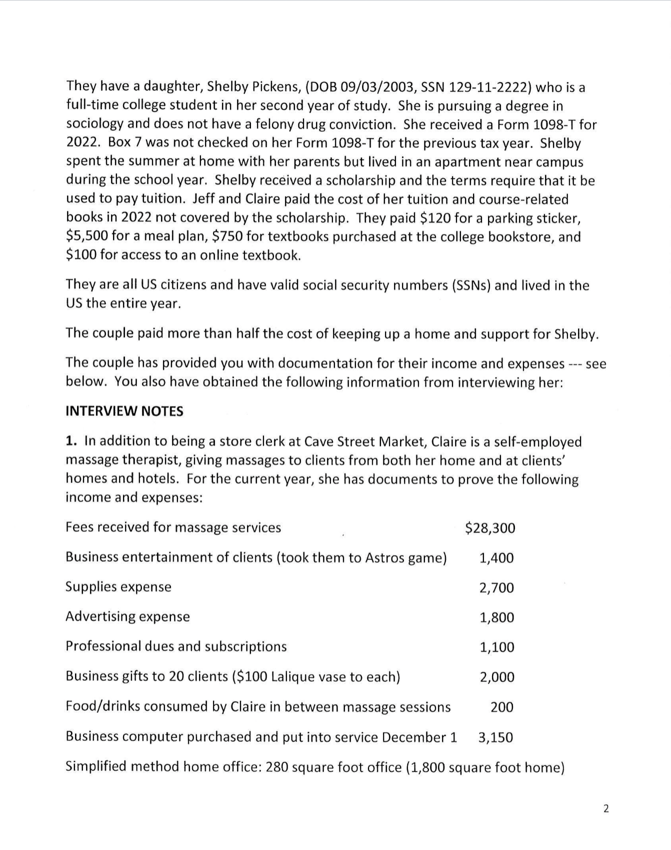 following items relative to their 2022 Form 1040. if the amount is