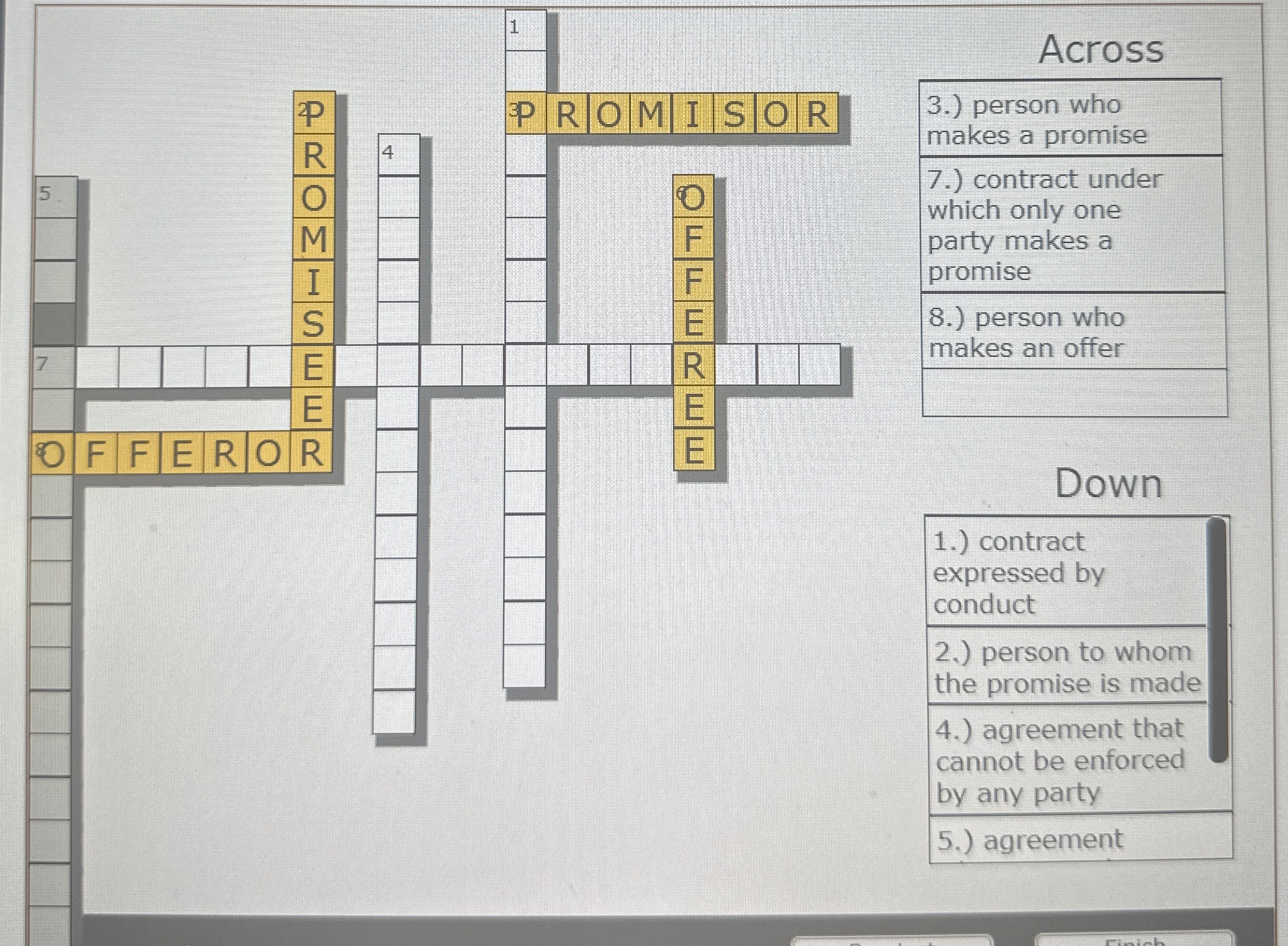  solve the crossword puzzle 1.) contract expressed by conduct (16 spaces)