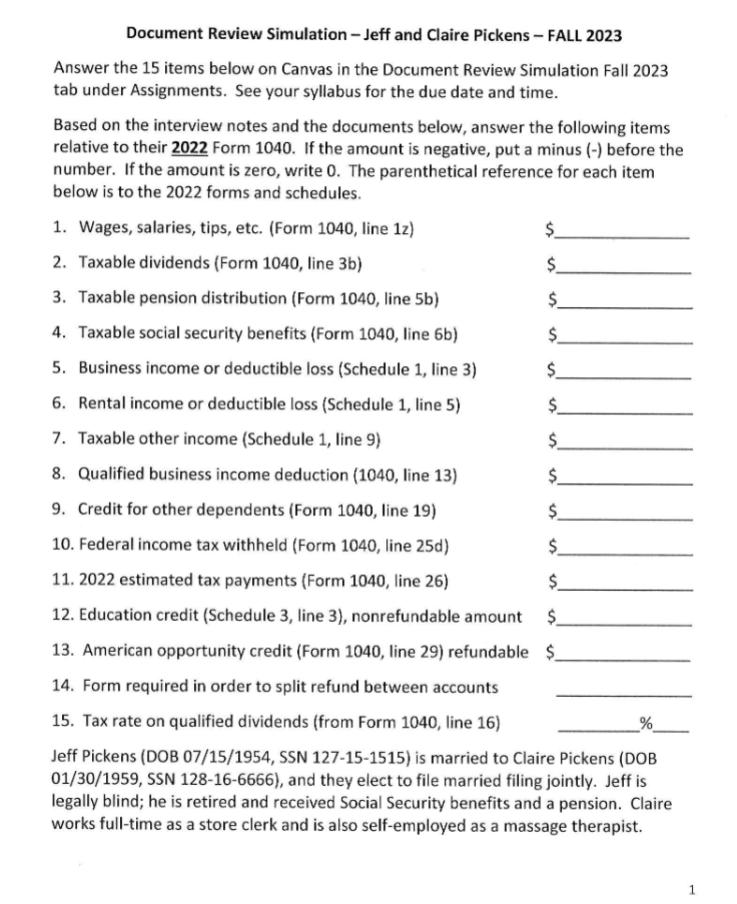  Document Review Simulation - Jeff and Claire Pickens - FALL 2023