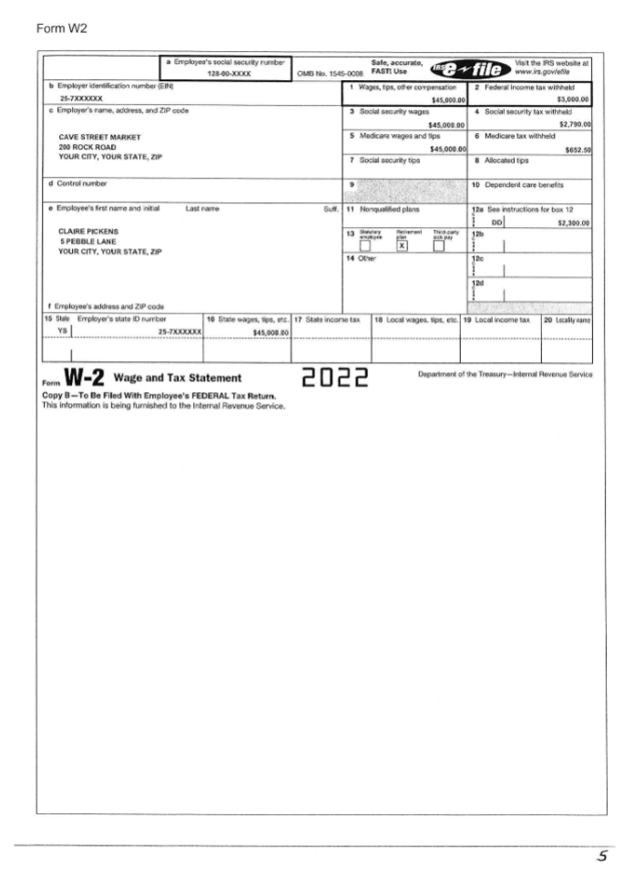 the following items relative to their 2022 Form 1040. If the amount
