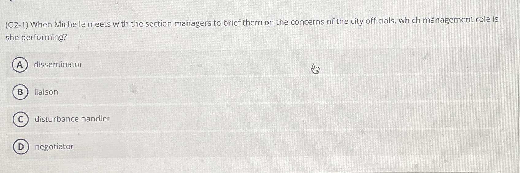  (O2-1) When Michelle meets with the section managers to brief them