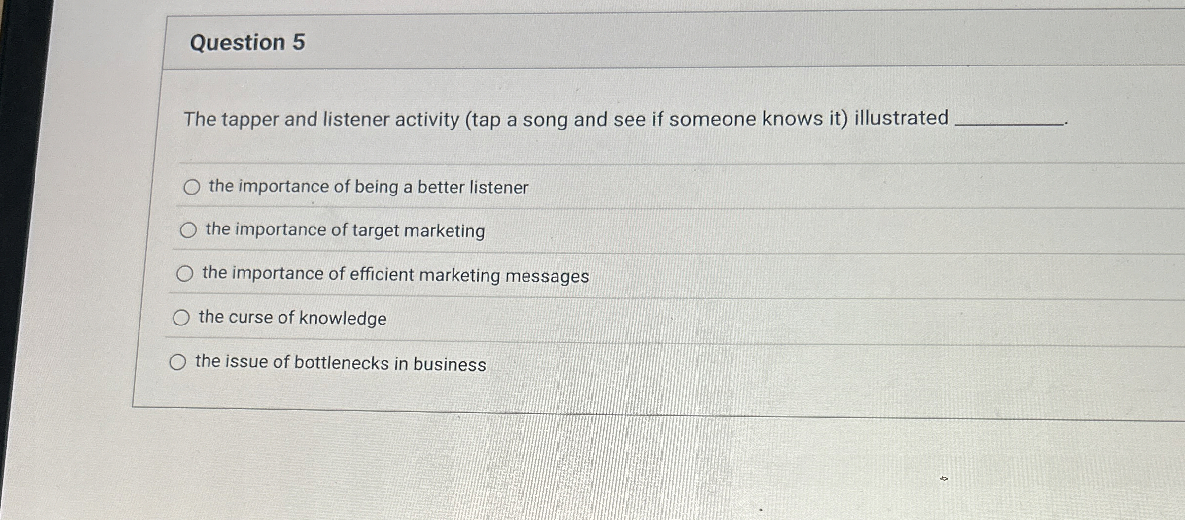 Question 5 The tapper and listener activity (tap a song and