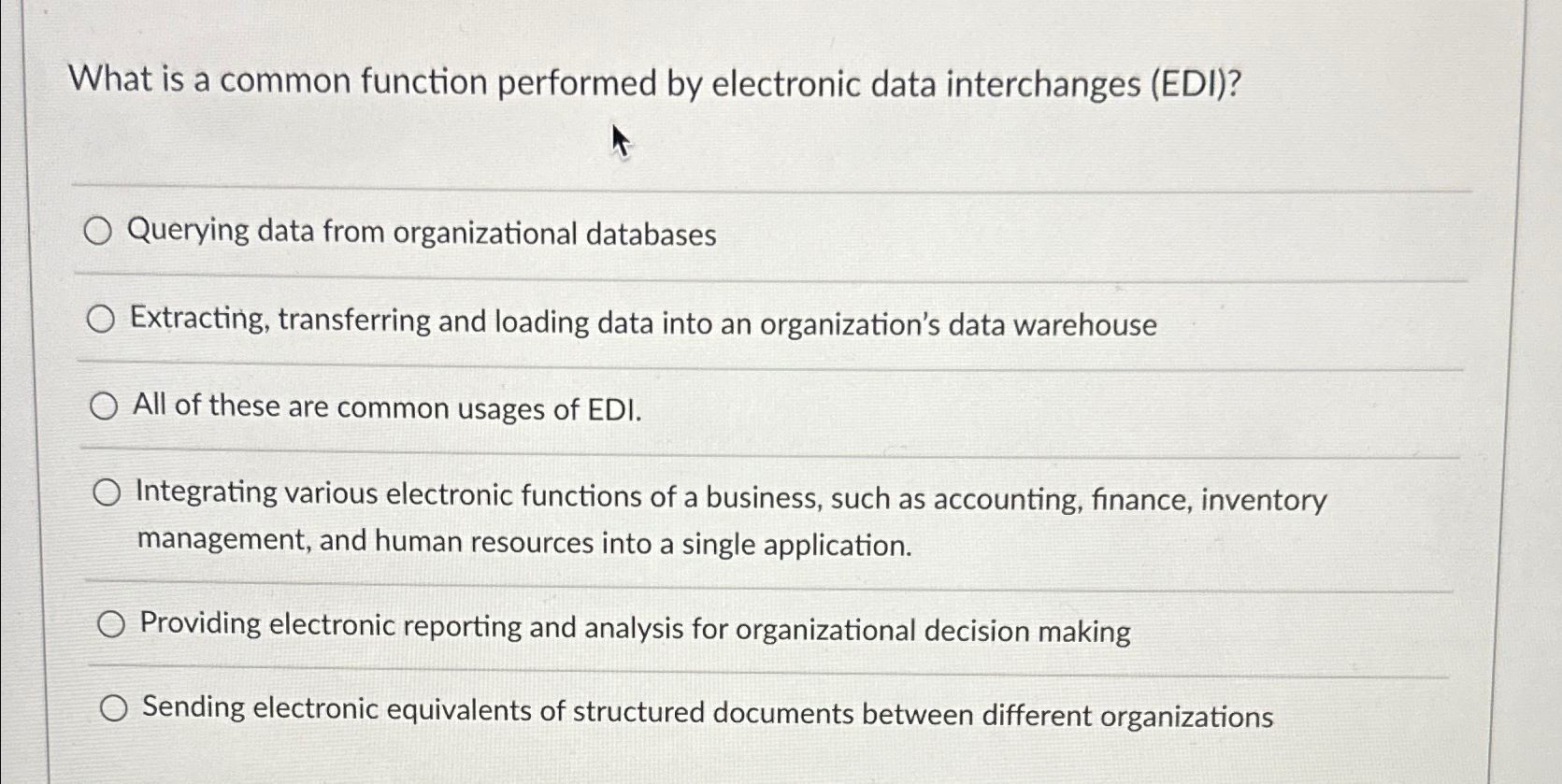  What is a common function performed by electronic data interchanges (EDI)?