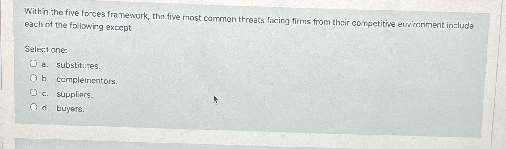  Within the five forces framework, the five most common threats facing