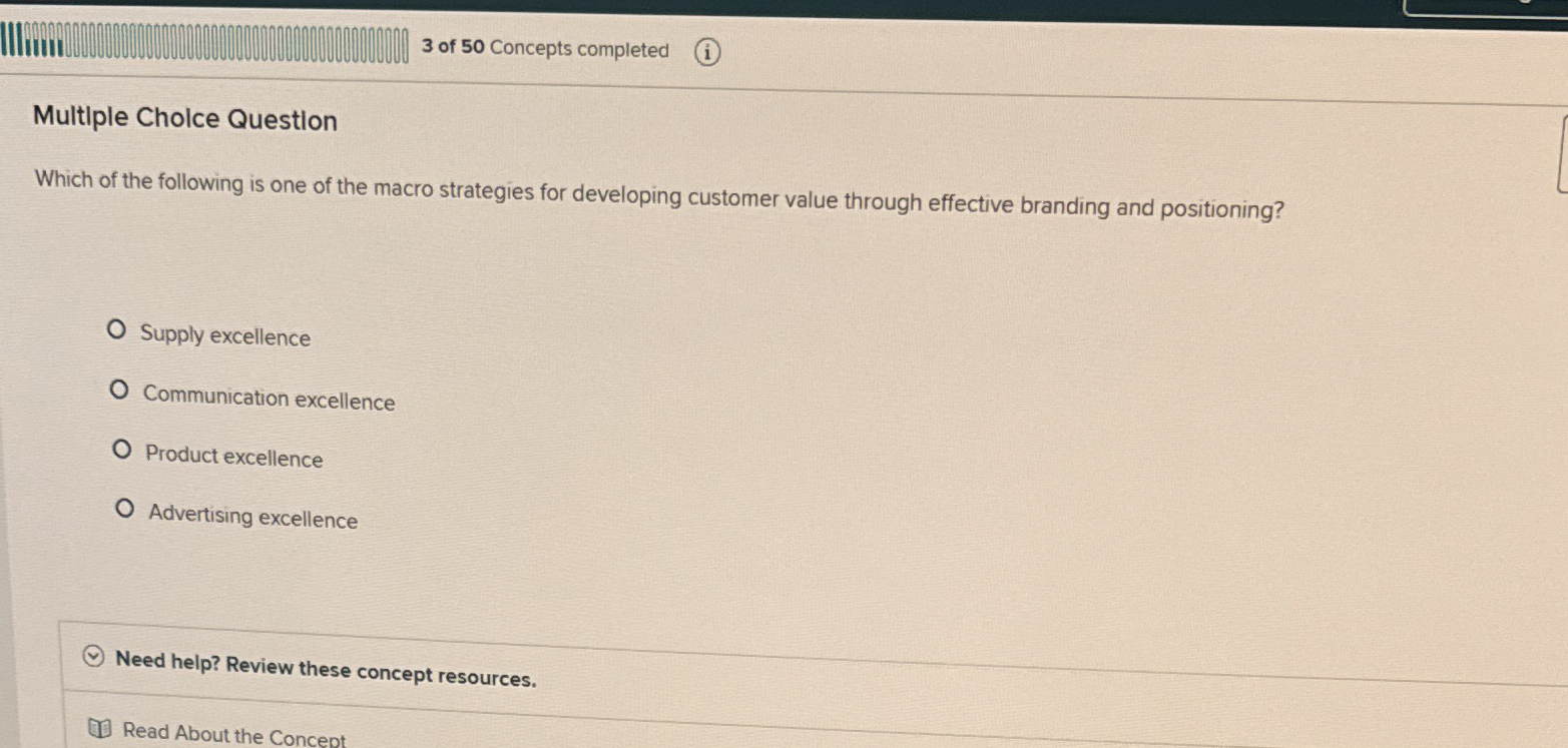  3 of 50 Concepts completed Multiple Cholce Question Which of the