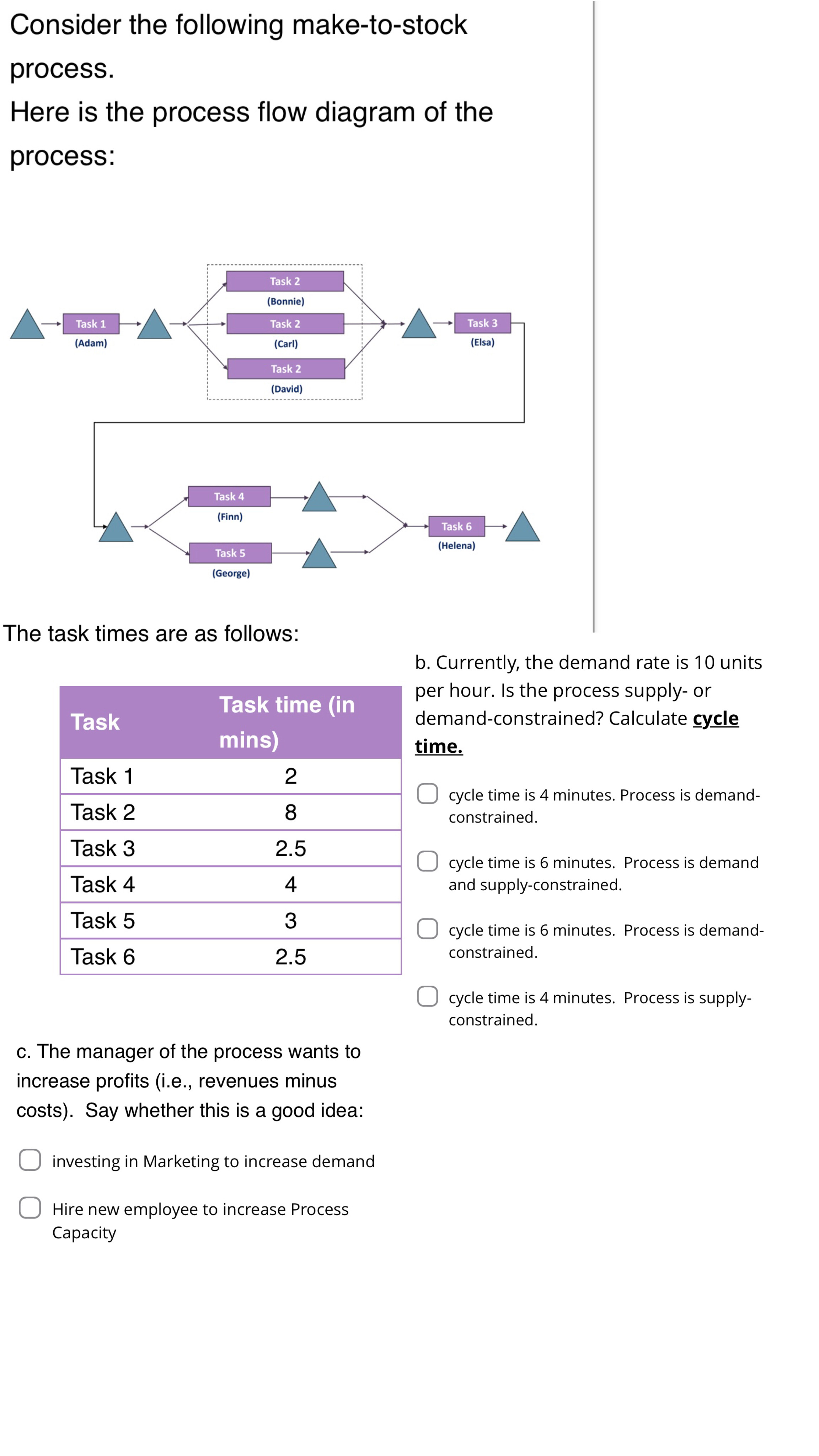  Consider the following make-to-stock process. Here is the process flow diagram
