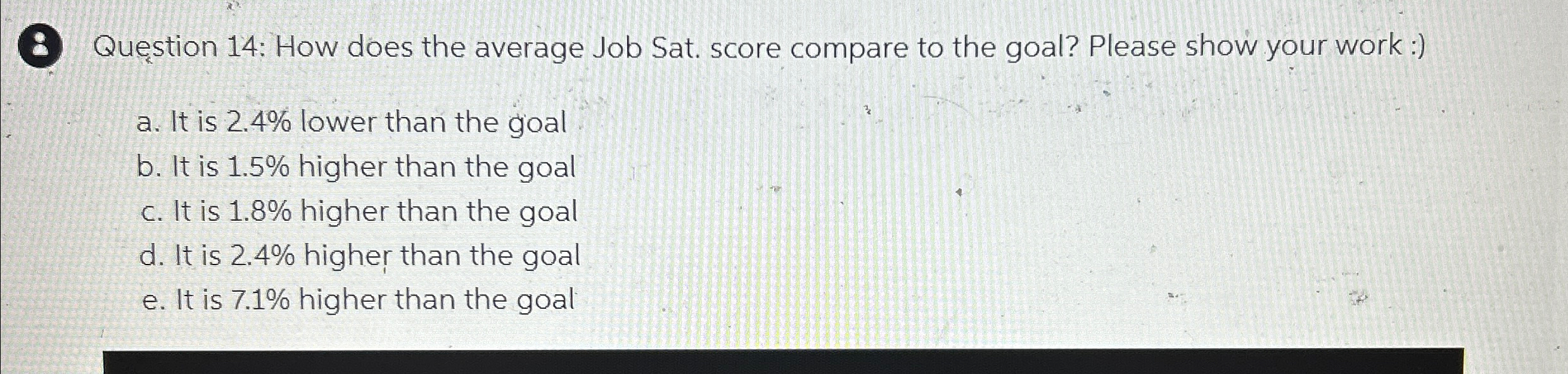  (8) Qustion 14: How does the average Job Sat. score compare