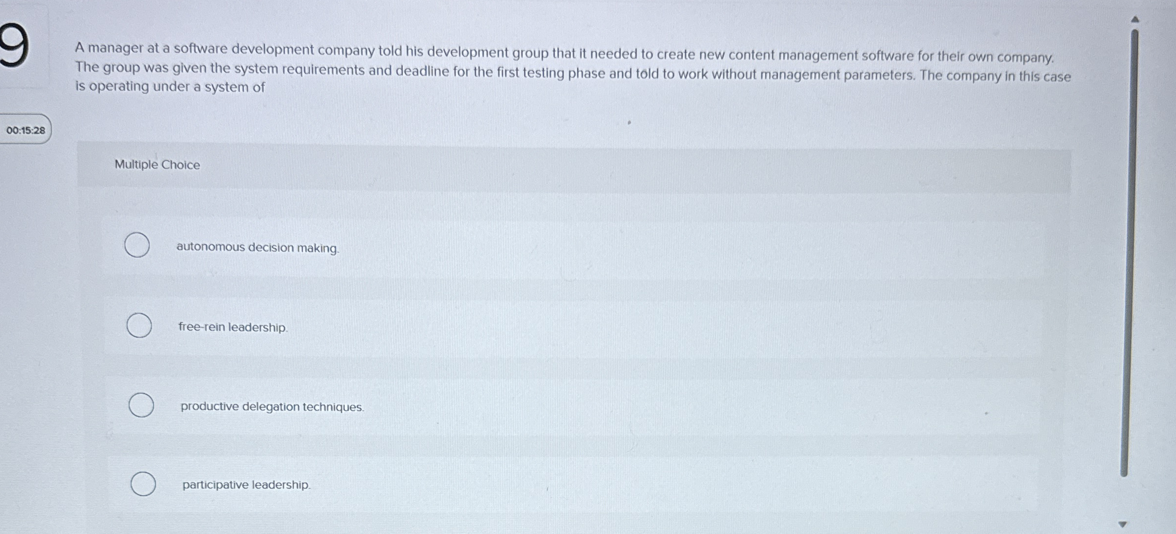  A manager at a software development company told his development group