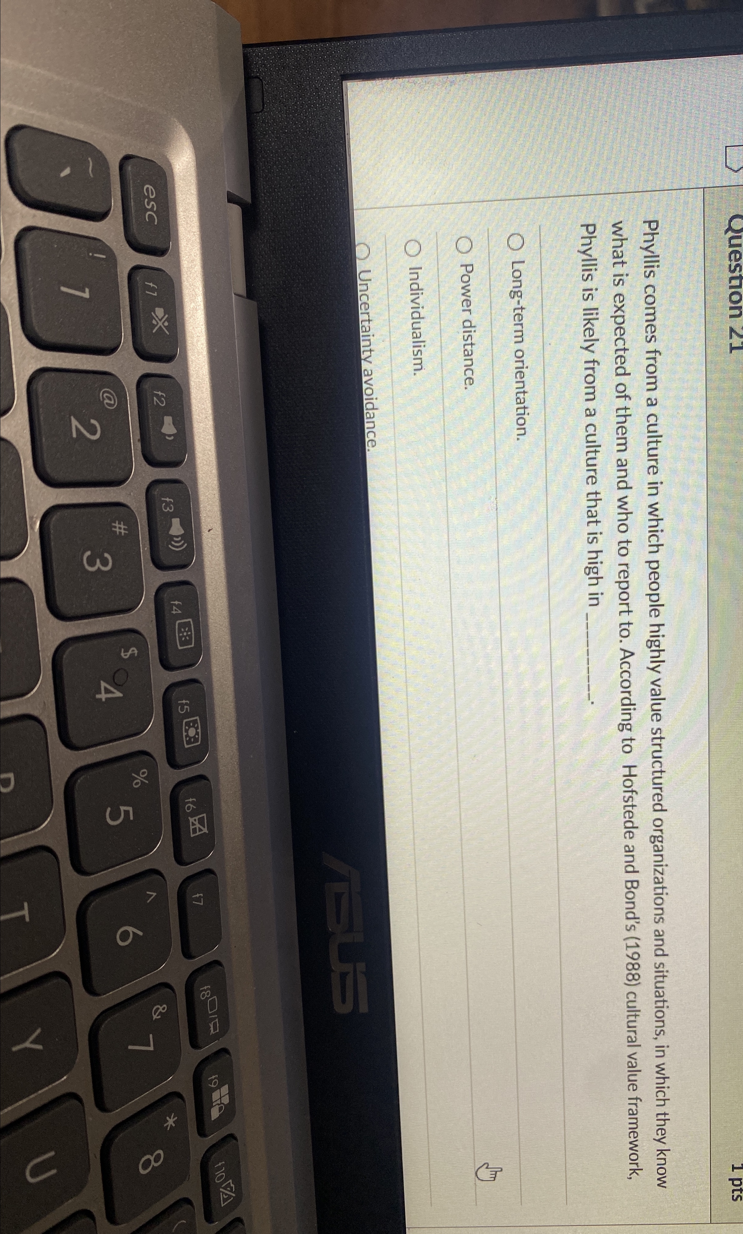  Phyllis coms from a culutre in which people highly value structured