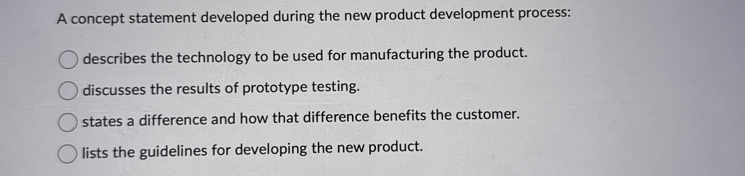  A concept statement developed during the new product development process: describes