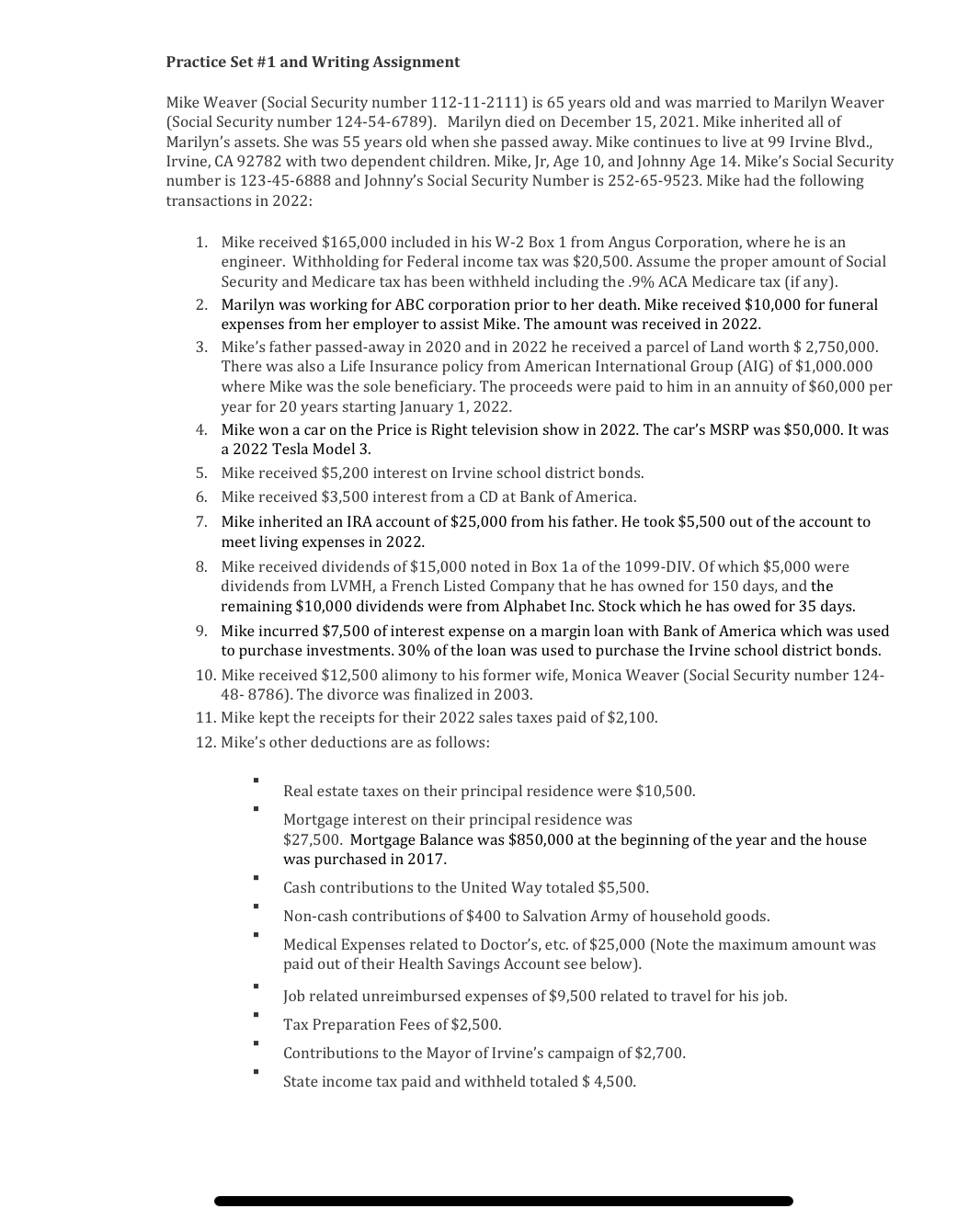  Practice Set #1 and Writing Assignment Mike Weaver [Social Security number