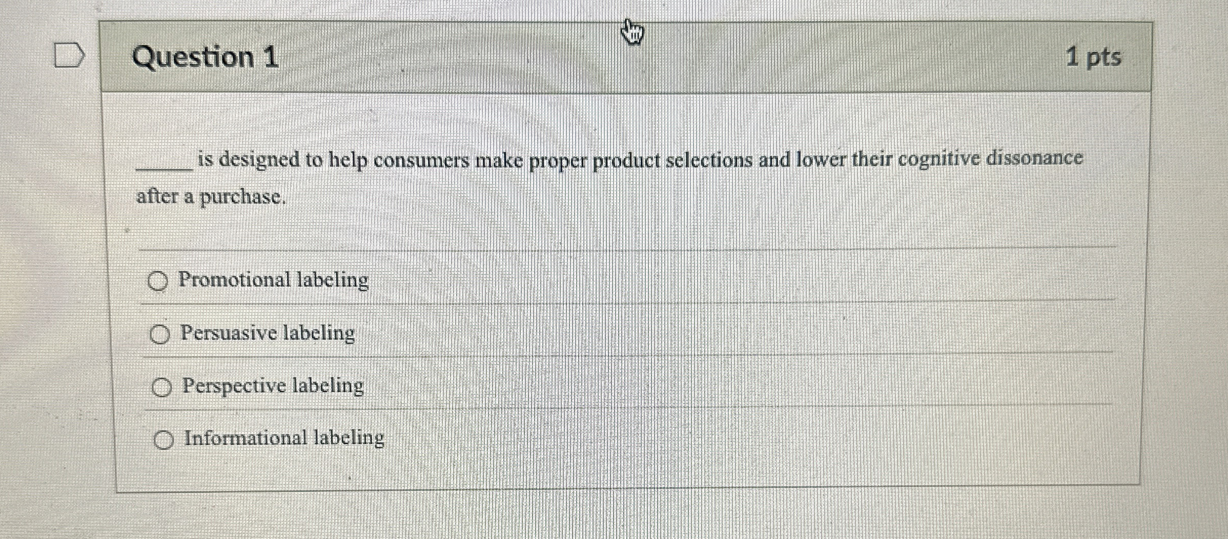  Question 1 1 pts q, is designed to help consumers make
